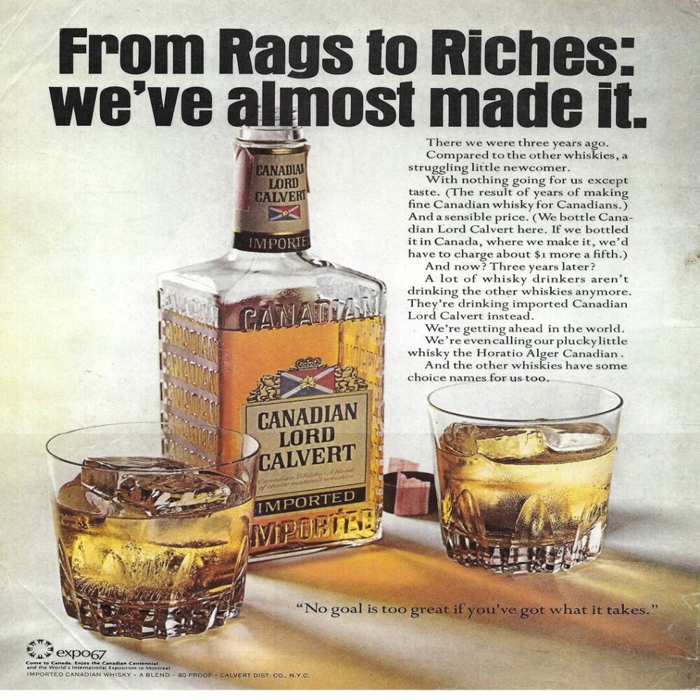 1967 Canadian Lord Calvert From Rags To Riches Vintage Magazine Print Ad/Poster